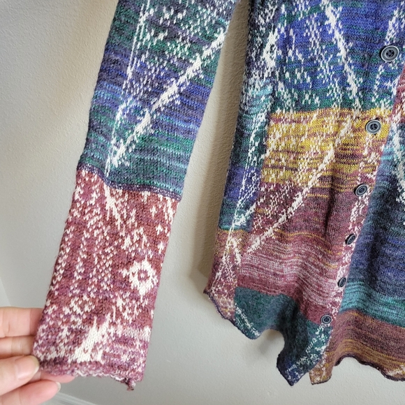Free People Multi Color Wool Blend Button Up Duster Cardigan Sweater Size Small - Picture 5 of 8